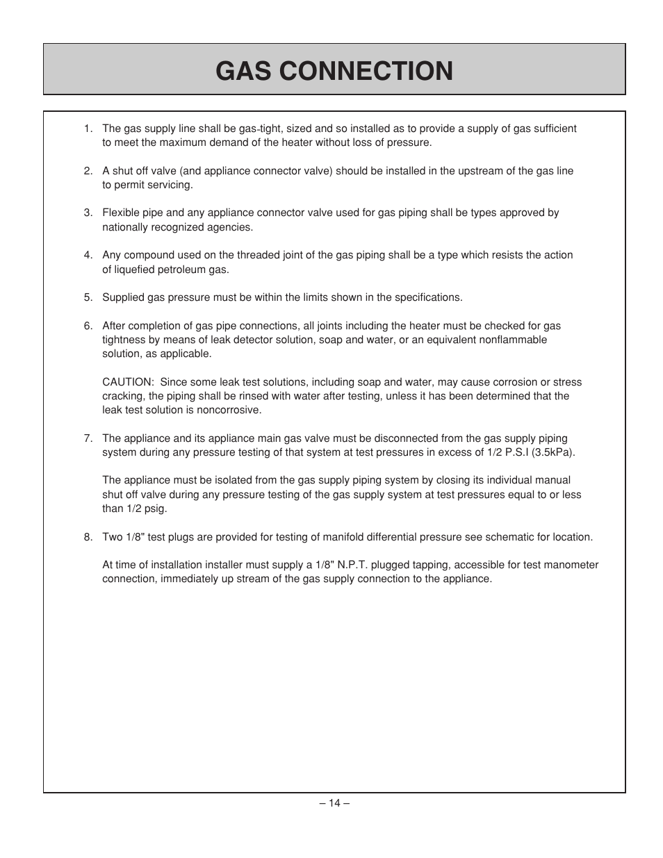 Gas connection | Rinnai RHFE-431WTA User Manual | Page 16 / 64