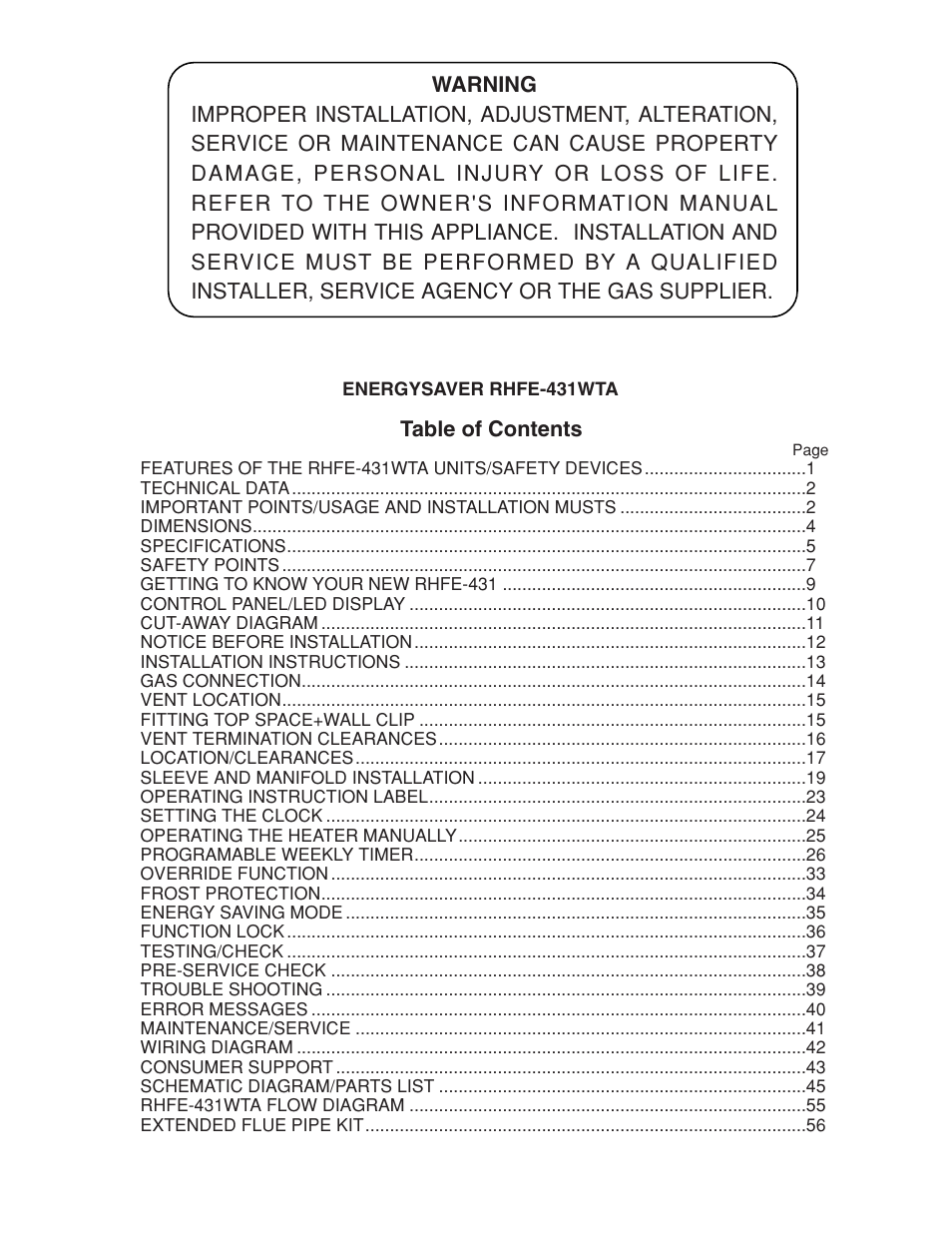 Rinnai RHFE-431WTA User Manual | Page 2 / 64