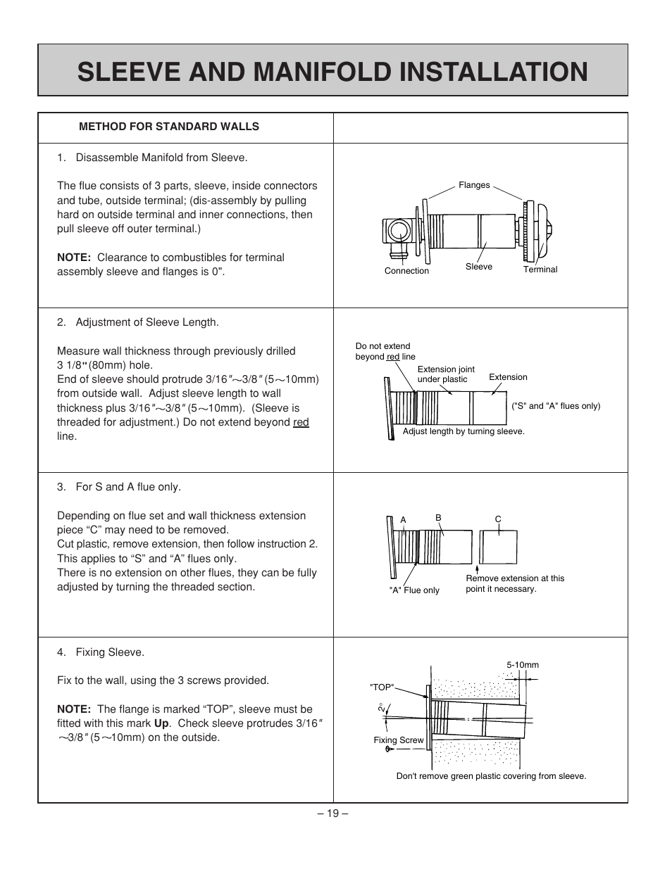 Sleeve and manifold installation | Rinnai RHFE-431WTA User Manual | Page 21 / 64