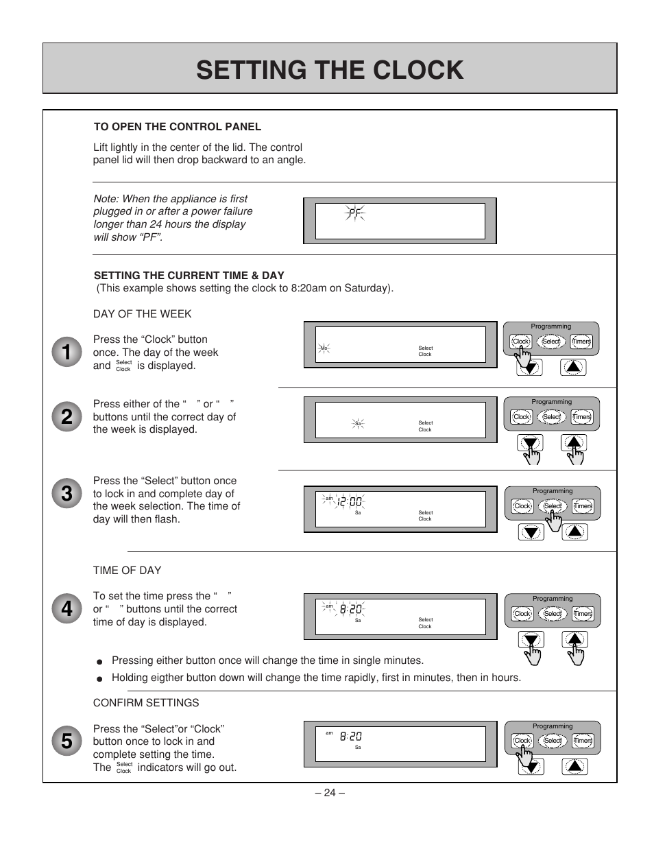 Setting the clock | Rinnai RHFE-431WTA User Manual | Page 26 / 64