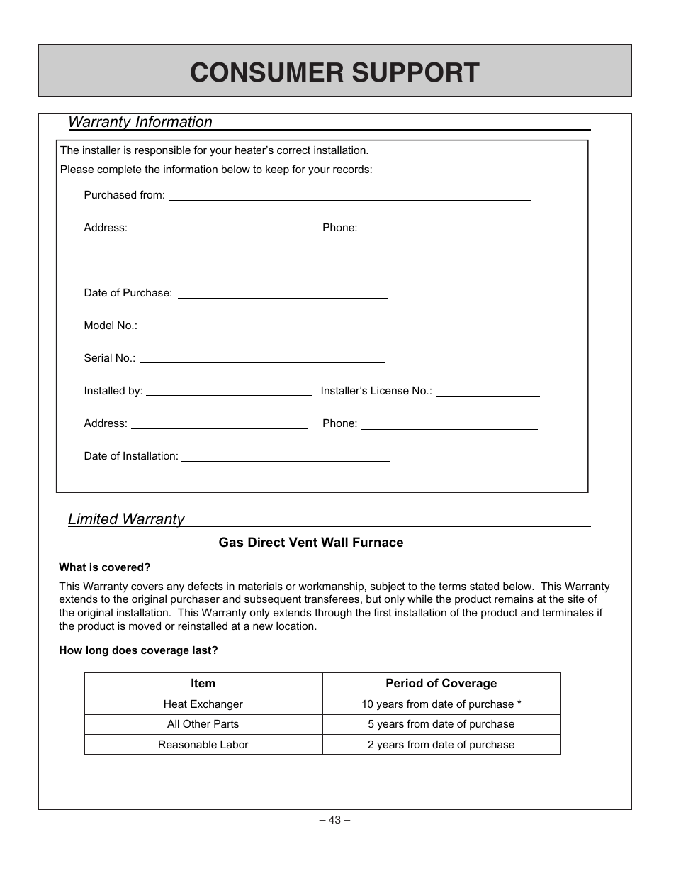 Consumer support | Rinnai RHFE-431WTA User Manual | Page 45 / 64