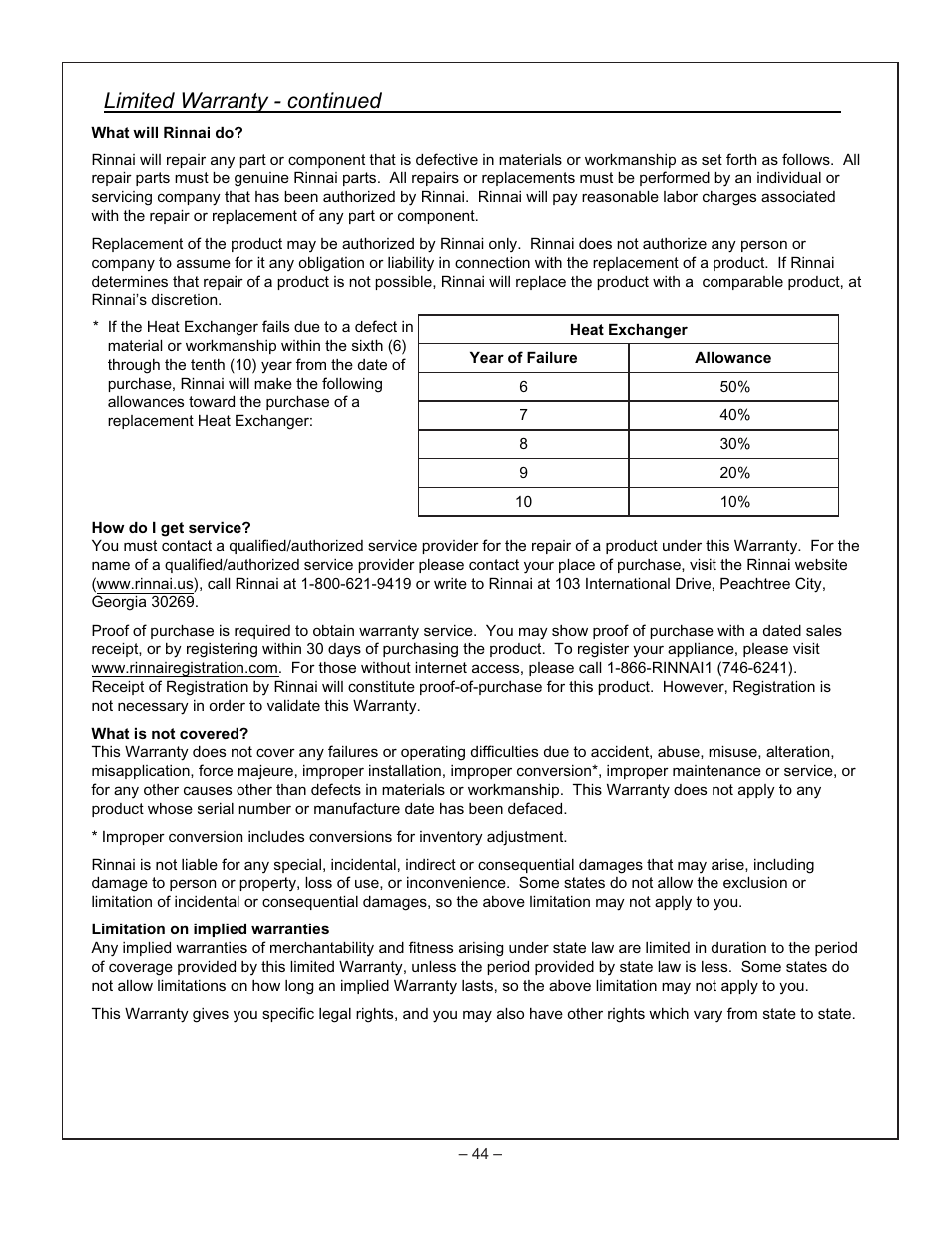 Rinnai RHFE-431WTA User Manual | Page 46 / 64