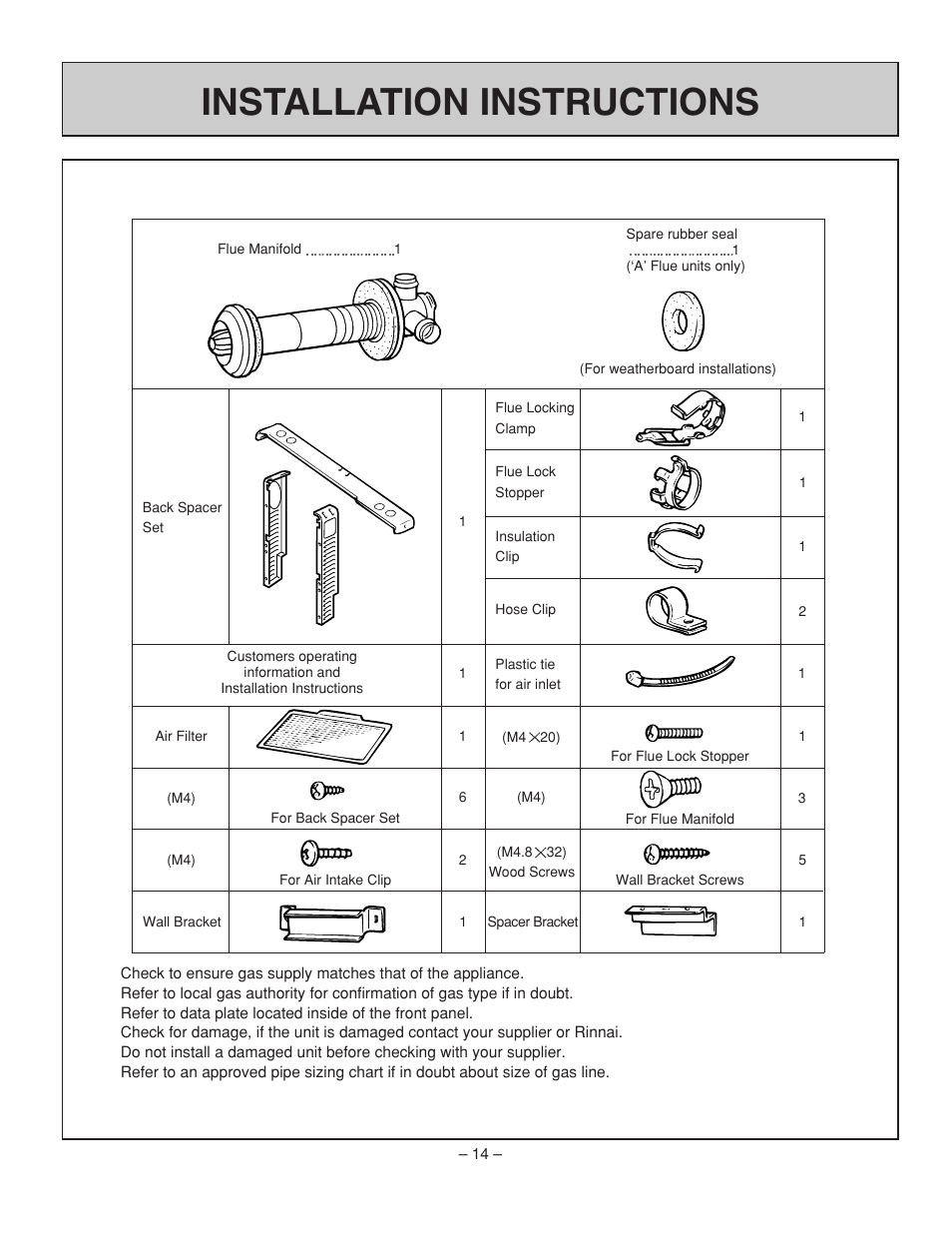 Installation instructions | Rinnai RHFE-431FA User Manual | Page 16 / 60