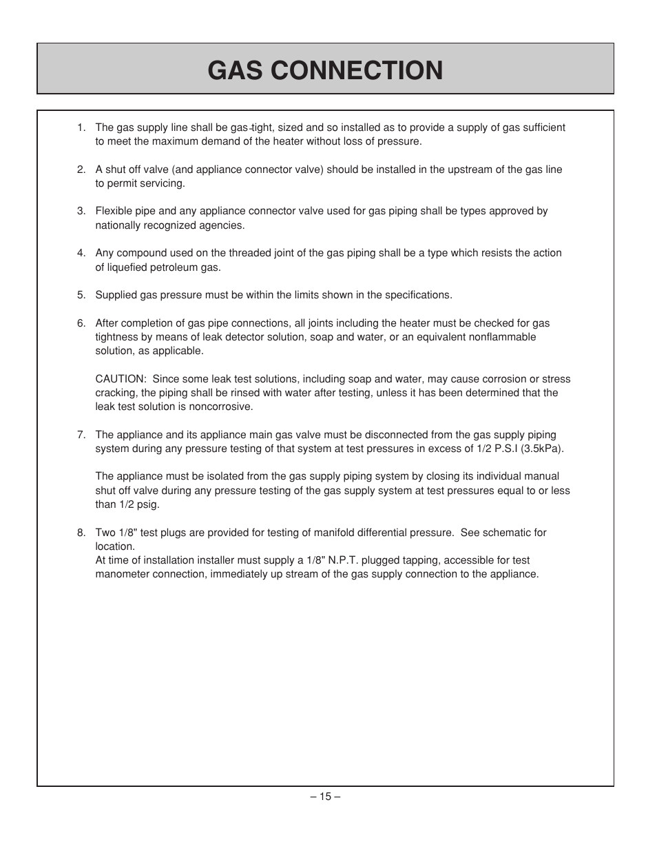 Gas connection | Rinnai RHFE-431FA User Manual | Page 17 / 60