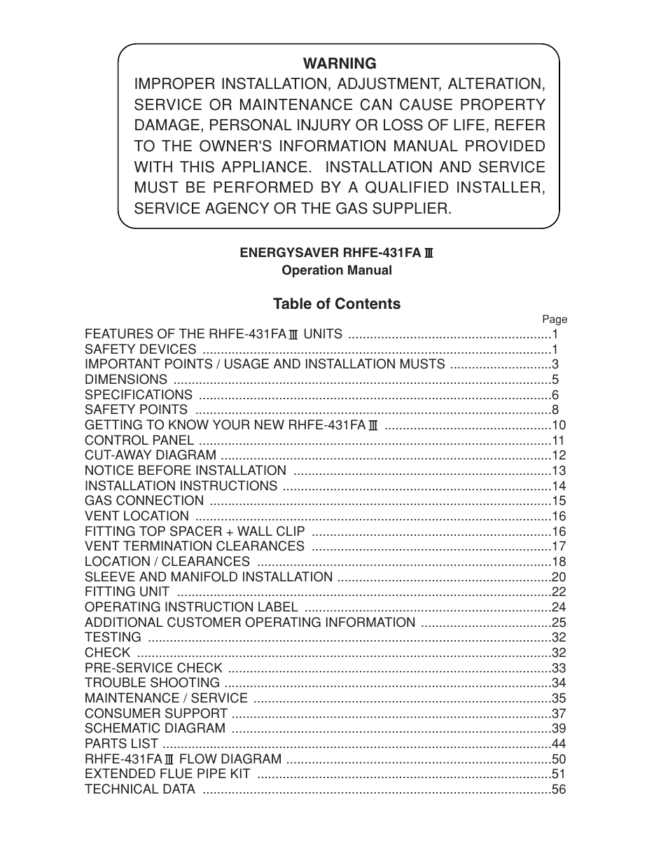 Rinnai RHFE-431FA User Manual | Page 2 / 60