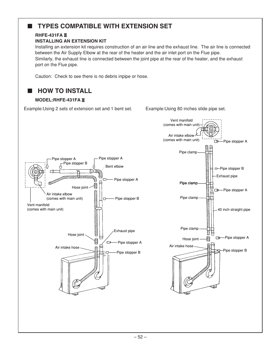 Types compatible with extension set, How to install | Rinnai RHFE-431FA User Manual | Page 54 / 60