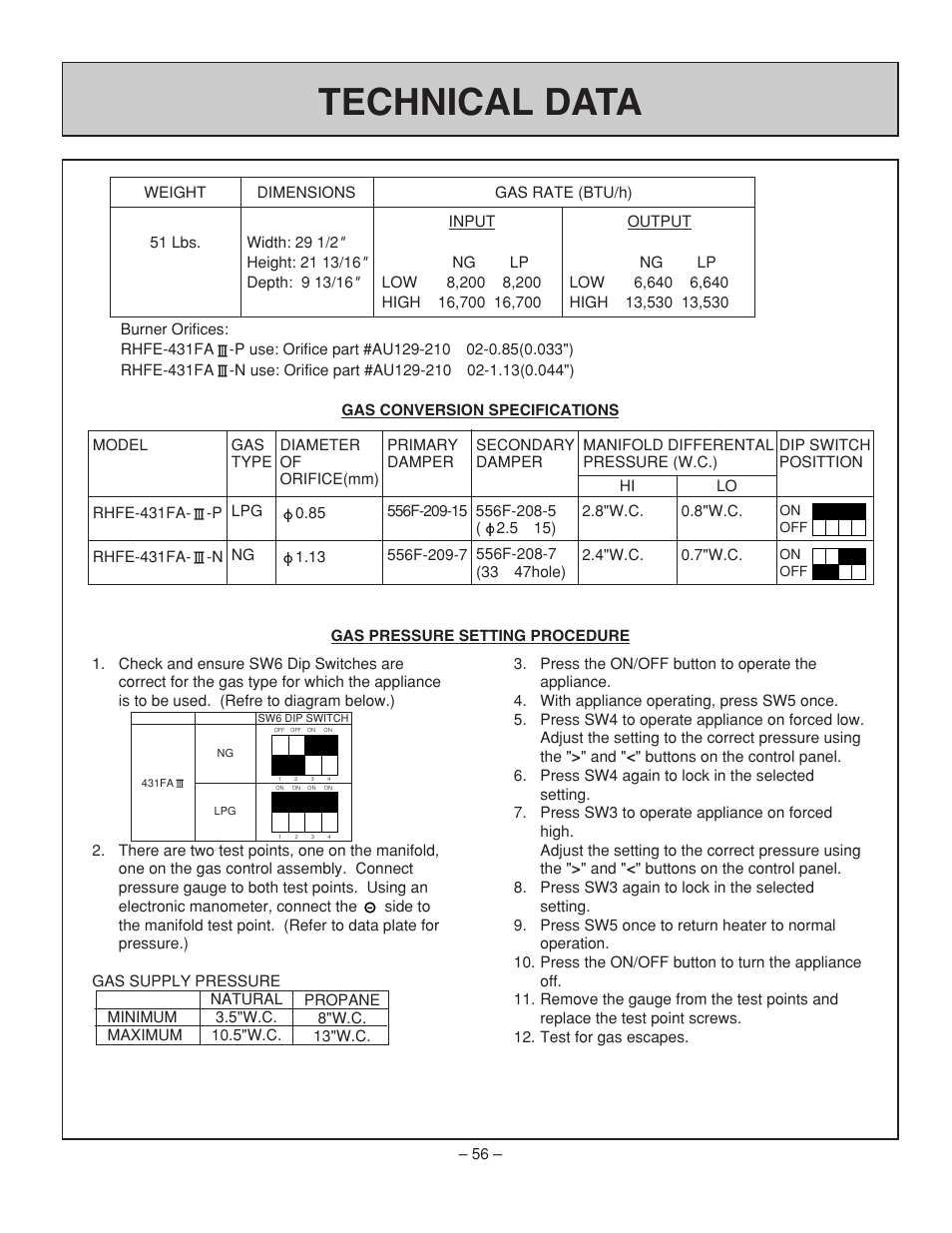 Technical data | Rinnai RHFE-431FA User Manual | Page 58 / 60