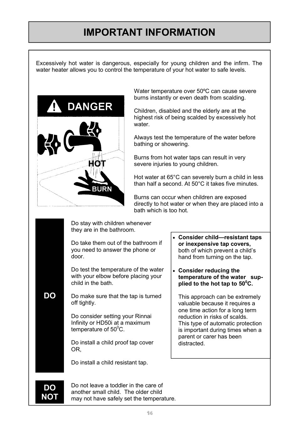 Important information, Do not | Rinnai 26i User Manual | Page 14 / 40