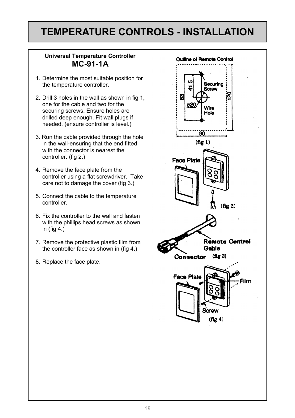 Temperature controls - installation, Mc-91-1a | Rinnai 26i User Manual | Page 18 / 40