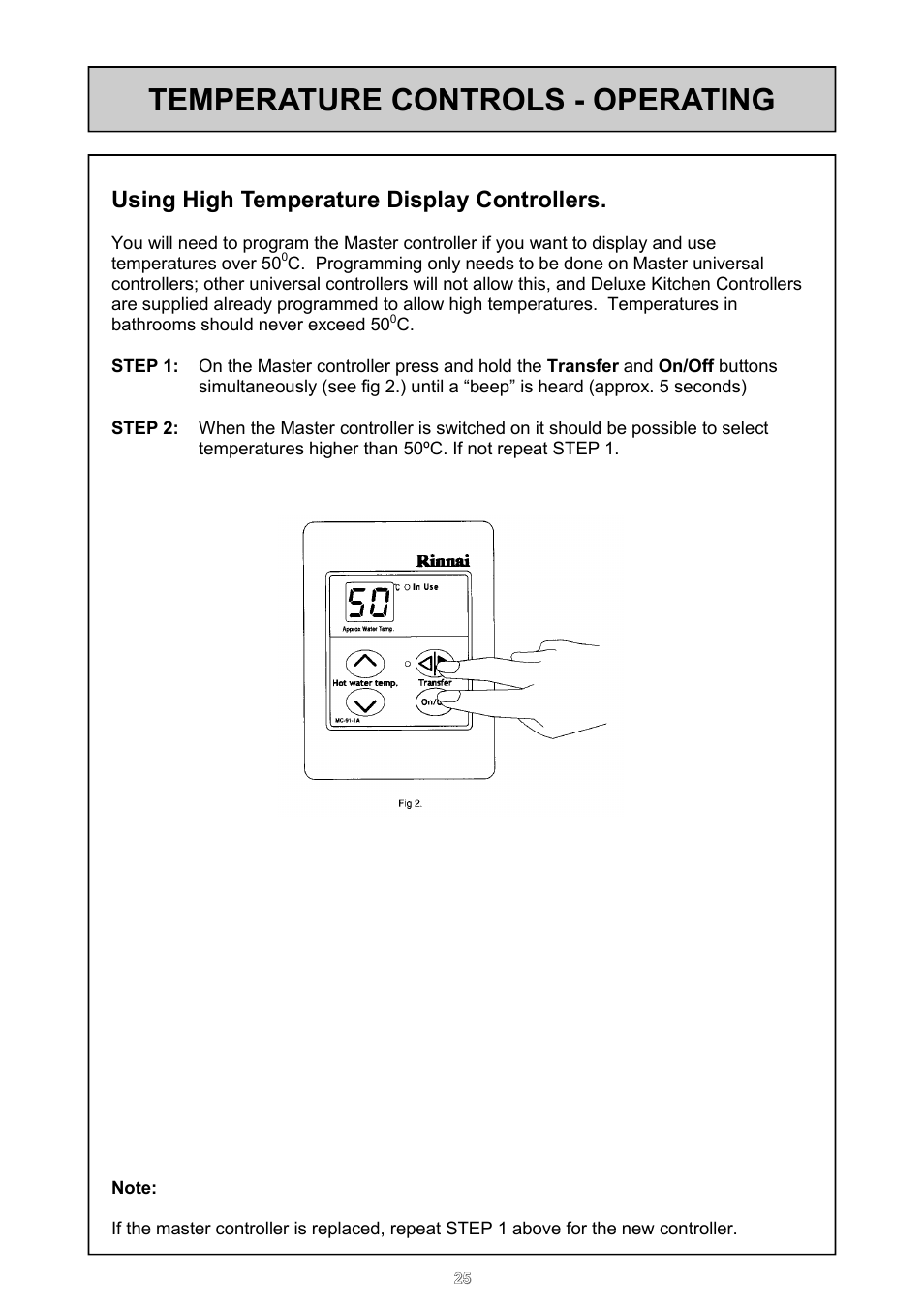 Temperature controls - operating, Using high temperature display controllers | Rinnai 26i User Manual | Page 25 / 40