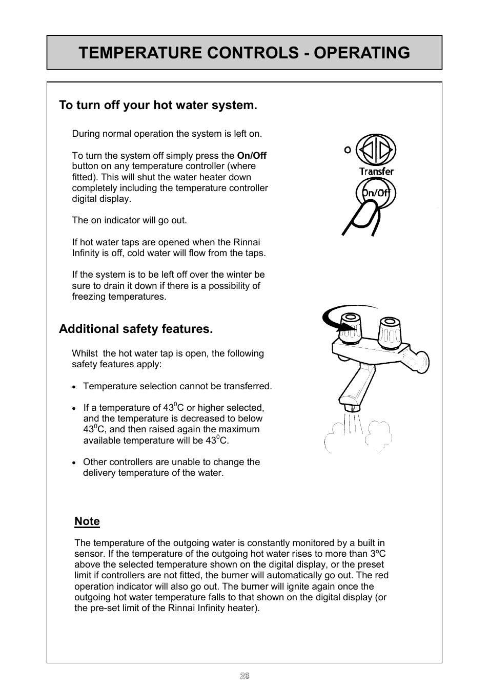 Temperature controls - operating, Additional safety features | Rinnai 26i User Manual | Page 26 / 40