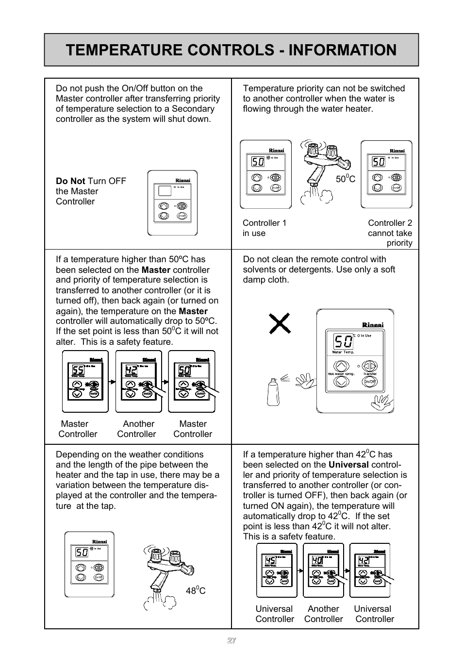 Temperature controls - information | Rinnai 26i User Manual | Page 27 / 40