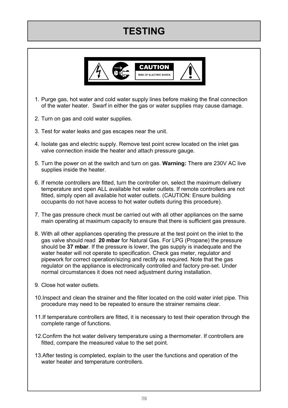 Testing | Rinnai 26i User Manual | Page 28 / 40