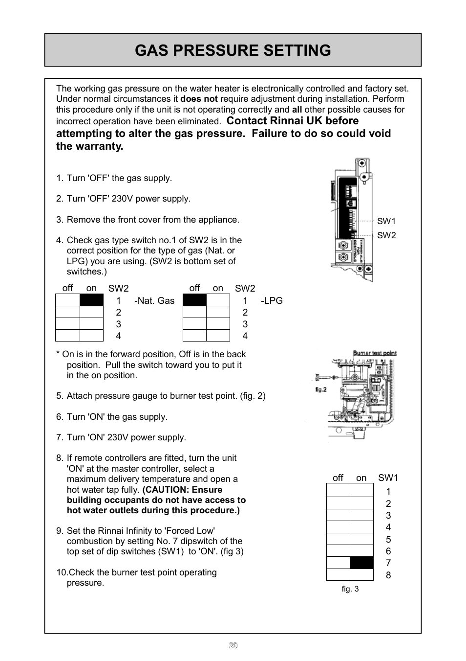 Gas pressure setting | Rinnai 26i User Manual | Page 29 / 40