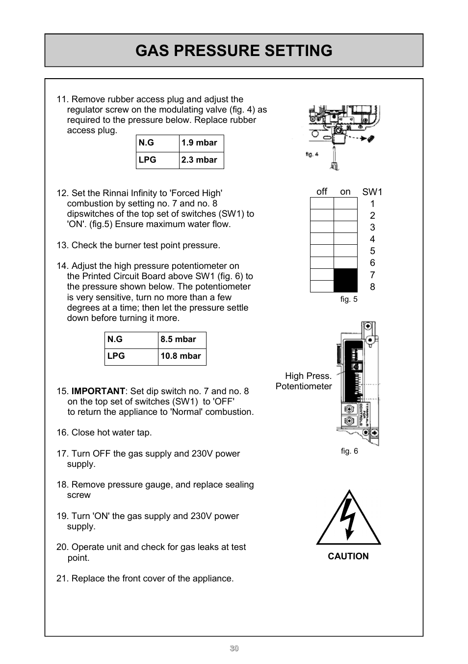 Gas pressure setting | Rinnai 26i User Manual | Page 30 / 40