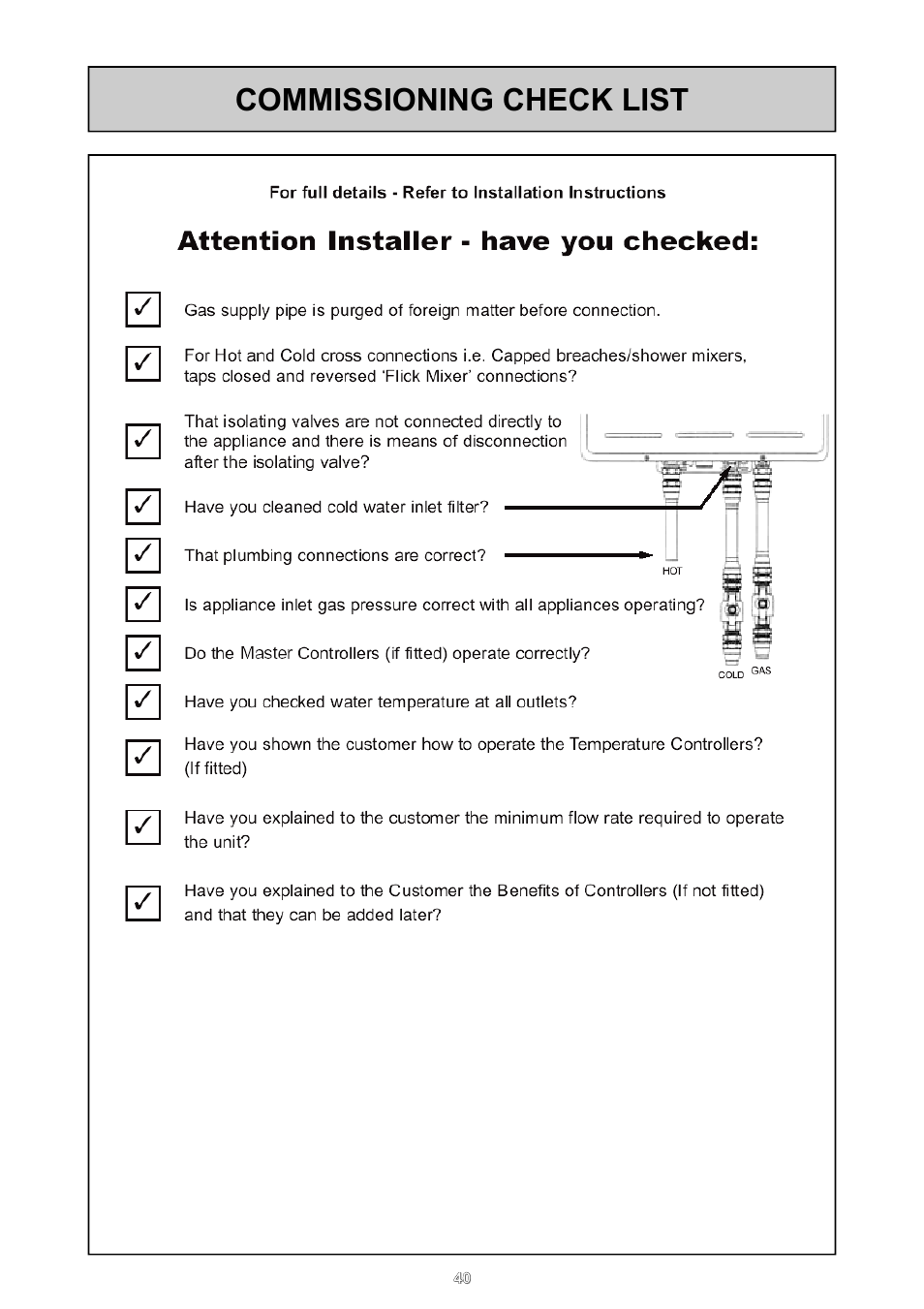 Commissioning check list | Rinnai 26i User Manual | Page 40 / 40