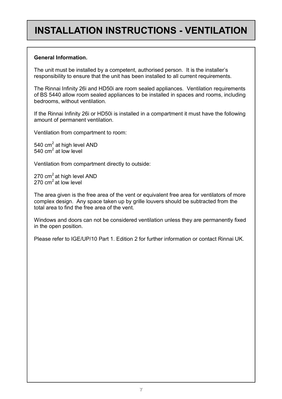 Installation instructions - ventilation | Rinnai 26i User Manual | Page 7 / 40