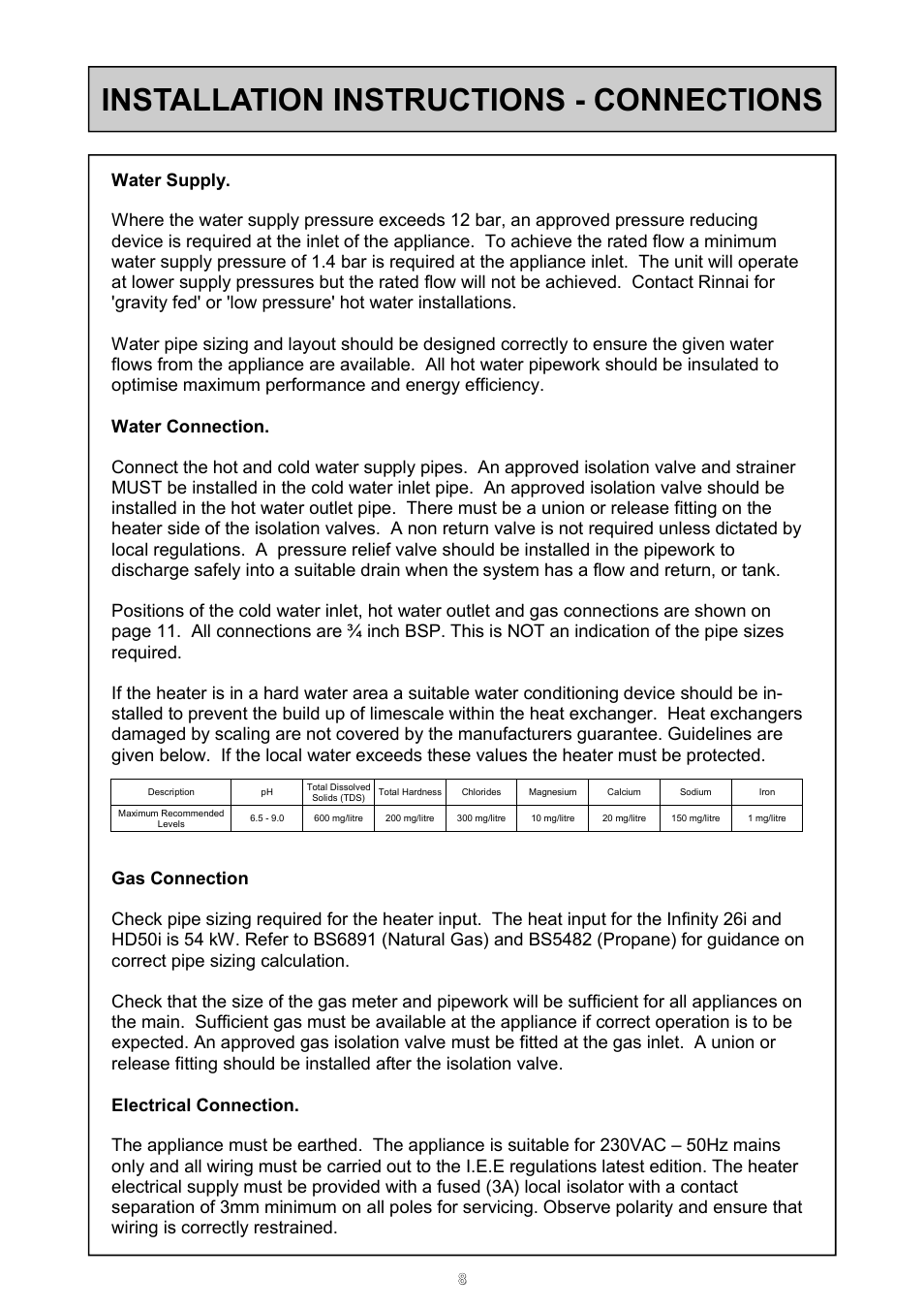 Installation instructions - connections | Rinnai 26i User Manual | Page 8 / 40