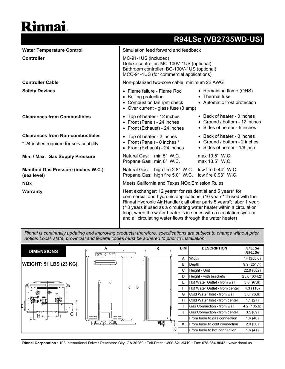 Rinnai REU-VB2735WD-US User Manual | Page 2 / 2