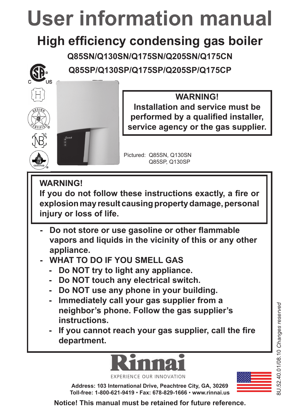 Rinnai Q175SN User Manual | 16 pages