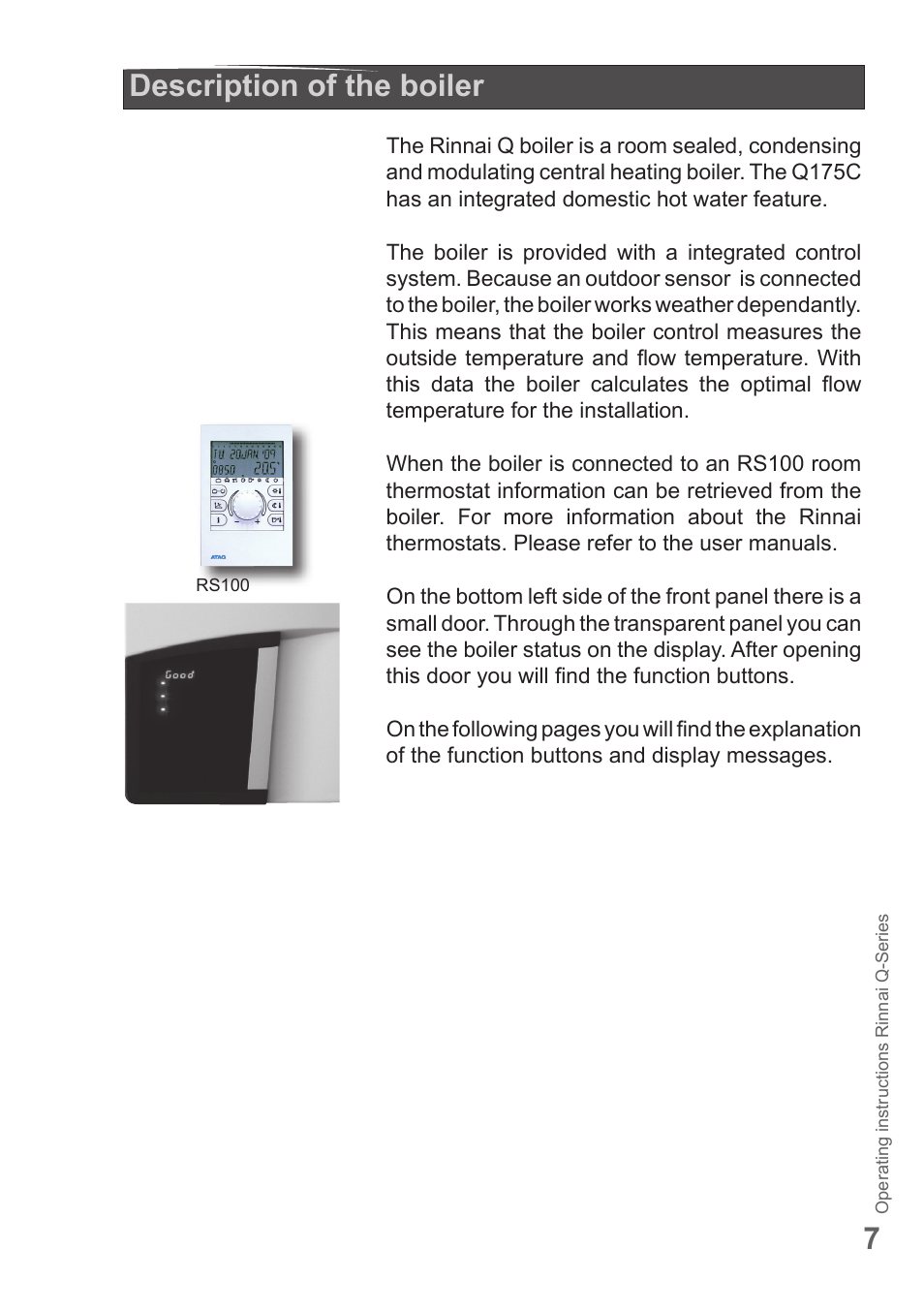 Description of the boiler | Rinnai Q175SN User Manual | Page 7 / 16