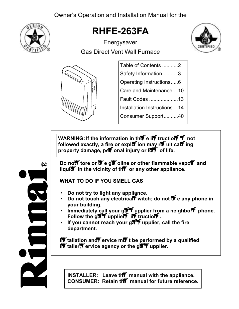 Rinnai RHFE-263FAII User Manual | 44 pages