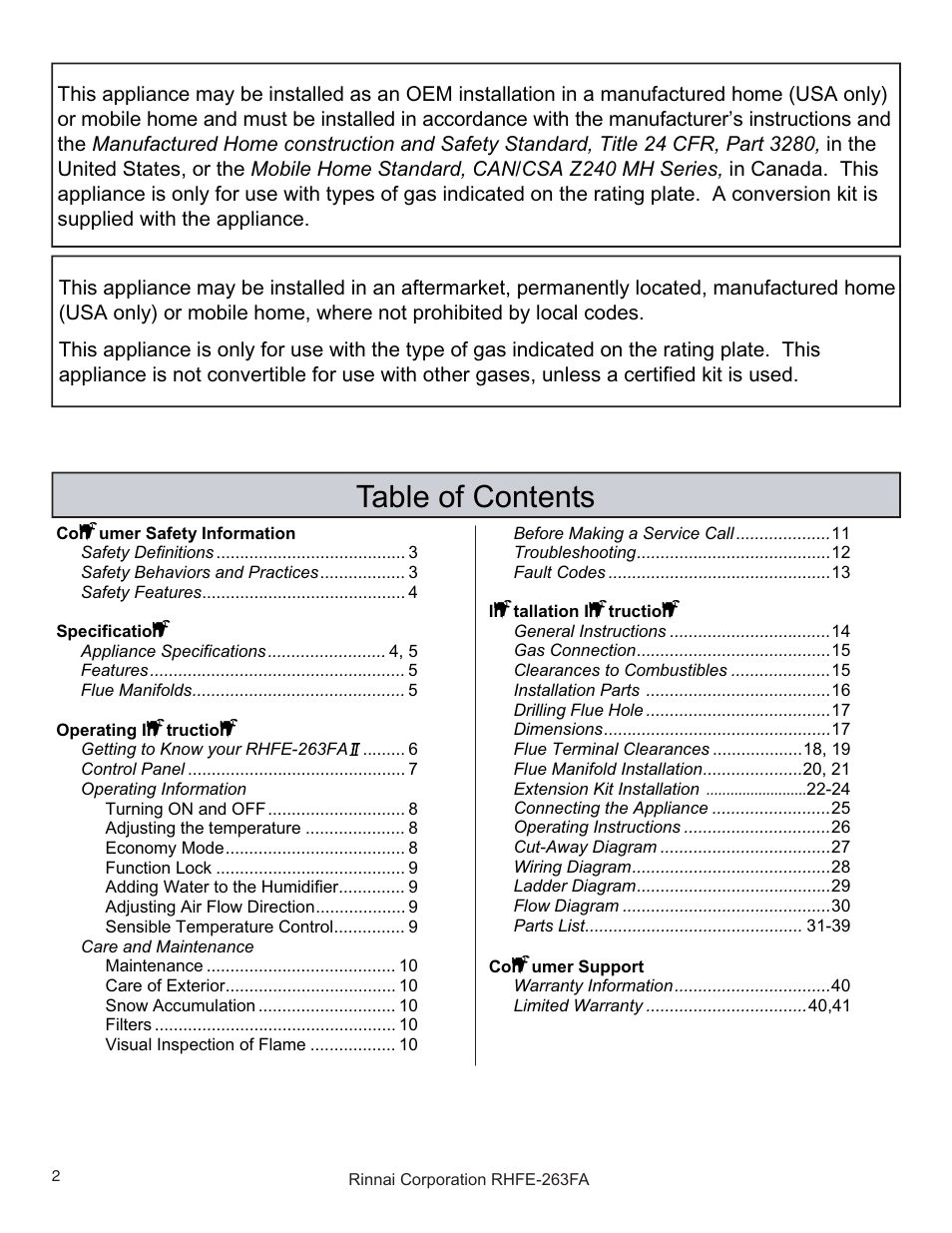 Rinnai RHFE-263FAII User Manual | Page 2 / 44