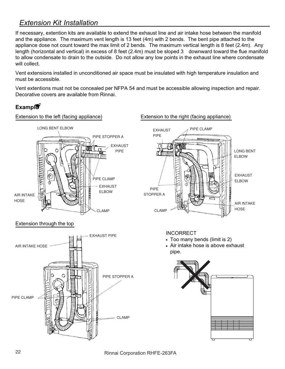 Extension installation kit | Rinnai RHFE-263FAII User Manual | Page 22 / 44