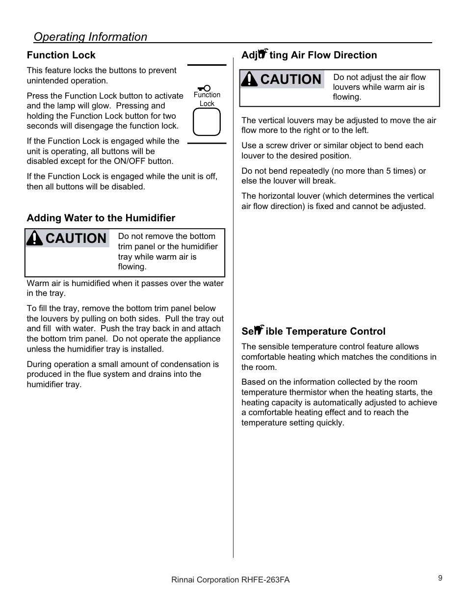 Caution | Rinnai RHFE-263FAII User Manual | Page 9 / 44
