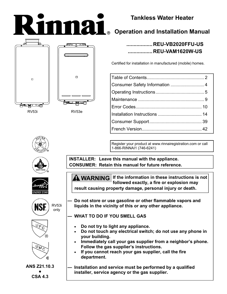 Rinnai RV53I User Manual | 60 pages