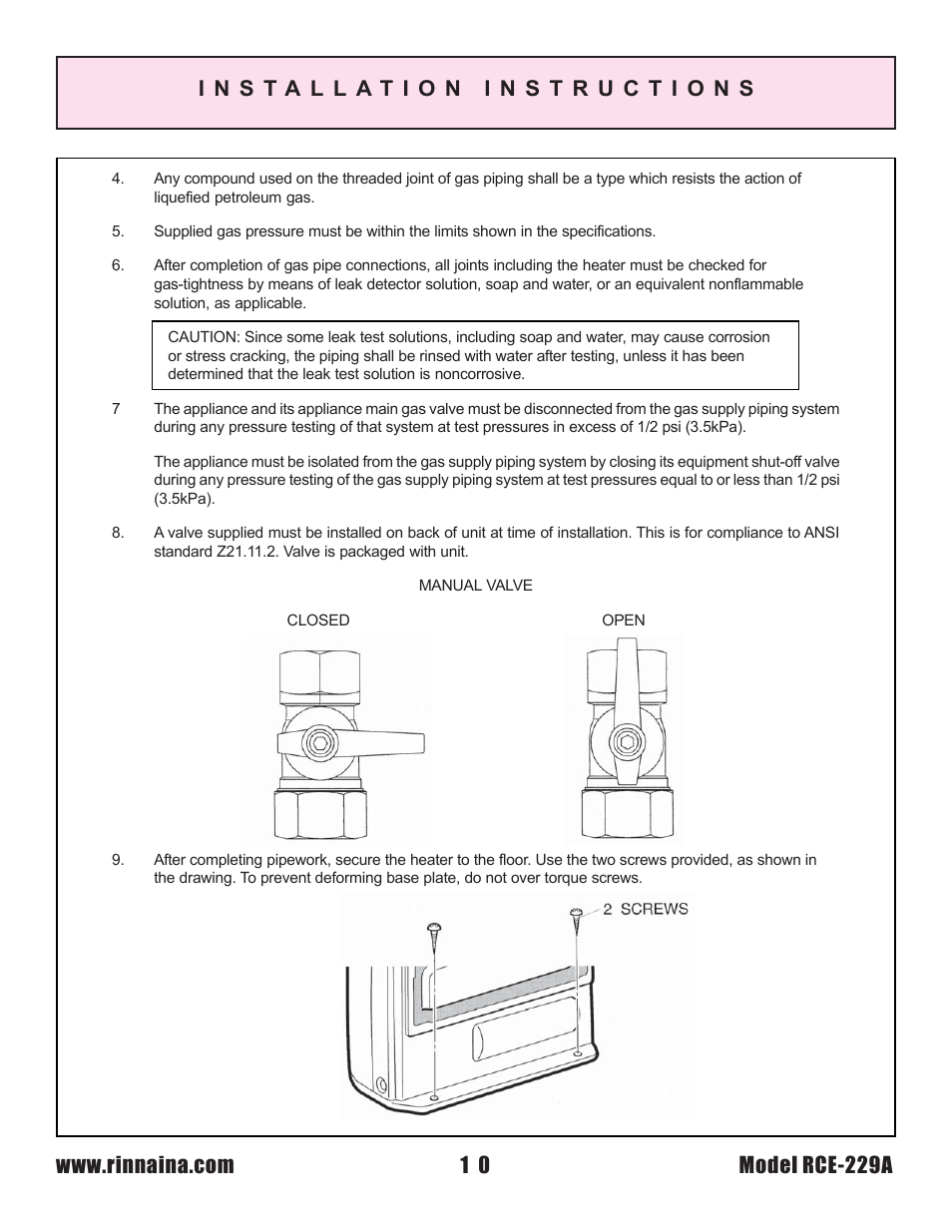 Rinnai RCE-229A User Manual | Page 10 / 28