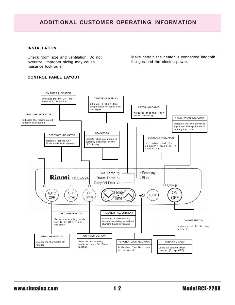 Rinnai RCE-229A User Manual | Page 12 / 28