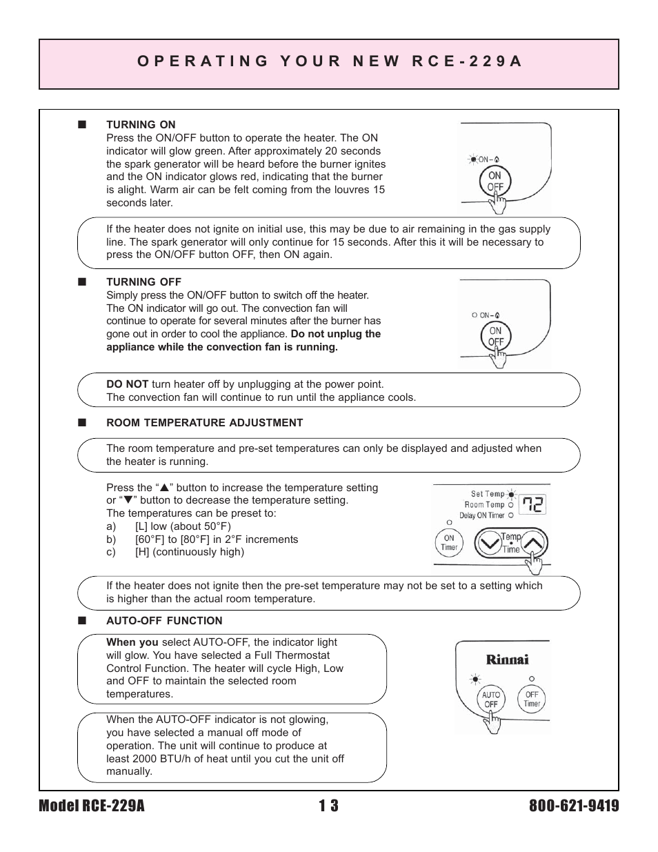 Rinnai RCE-229A User Manual | Page 13 / 28