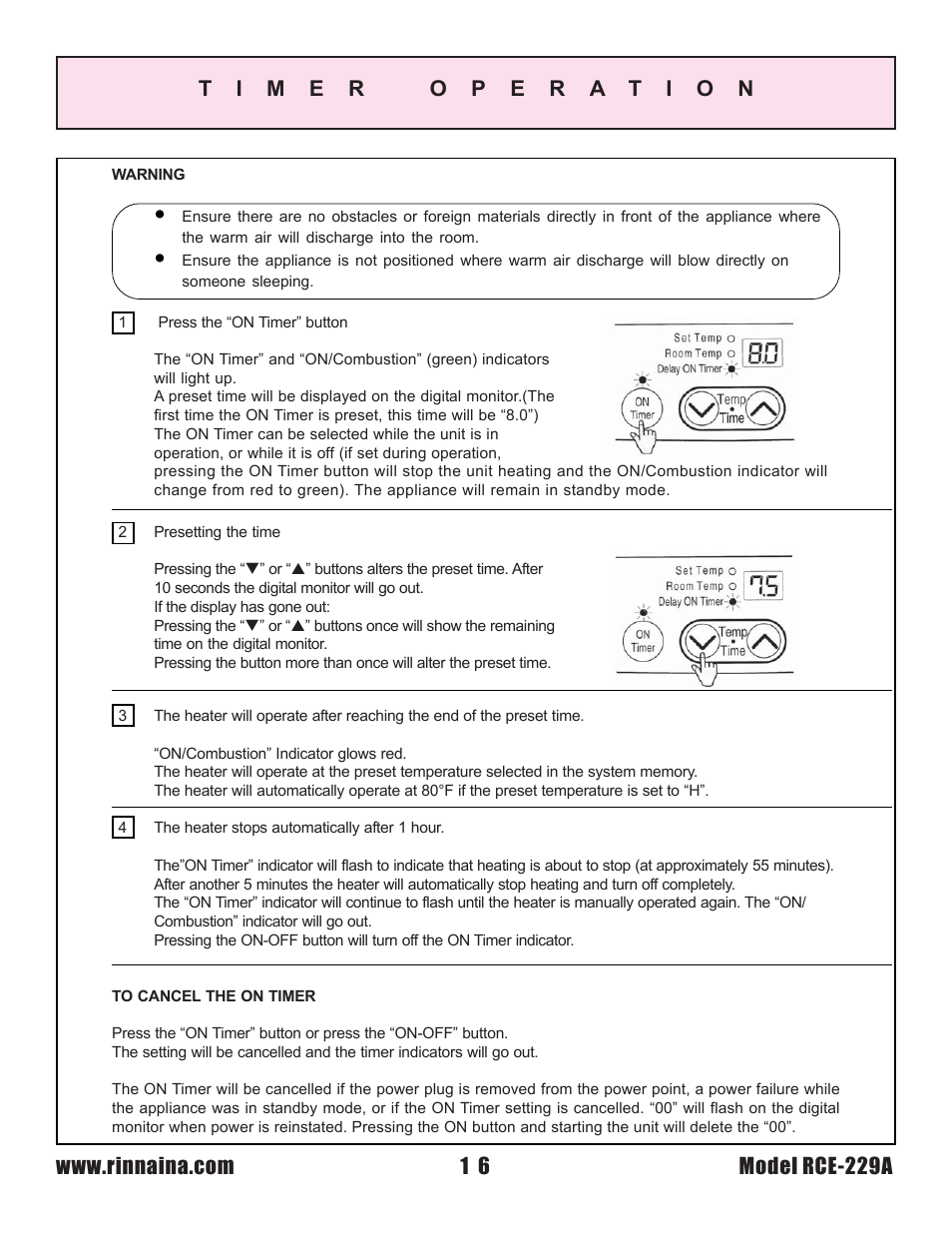 Rinnai RCE-229A User Manual | Page 16 / 28