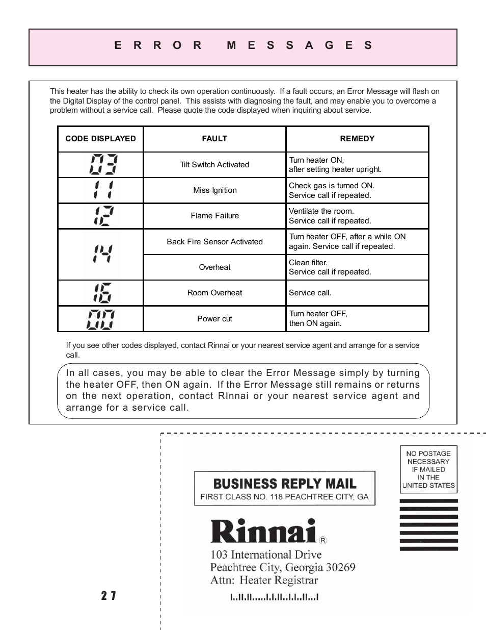 Rinnai RCE-229A User Manual | Page 27 / 28