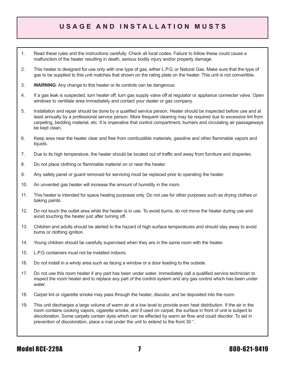 Rinnai RCE-229A User Manual | Page 7 / 28
