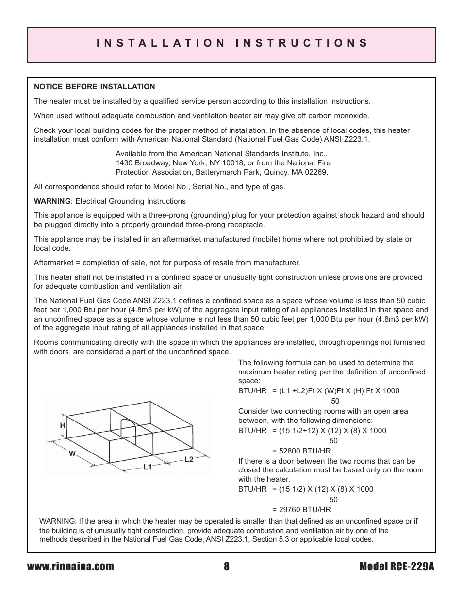 Rinnai RCE-229A User Manual | Page 8 / 28