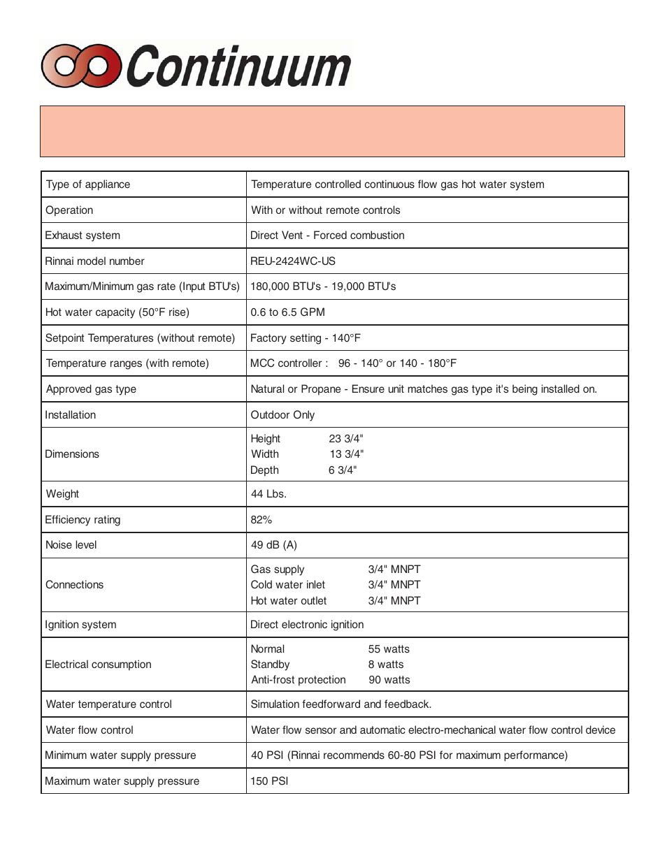 Rinnai CONTINUUM 2424WC User Manual | Page 2 / 48