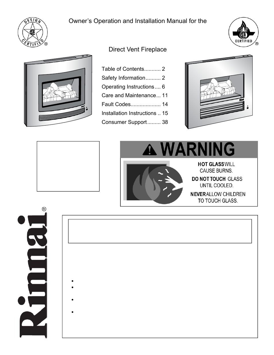 Rinnai DIRECT VENT FIREPLACE RHFE-750ETRA User Manual | 40 pages