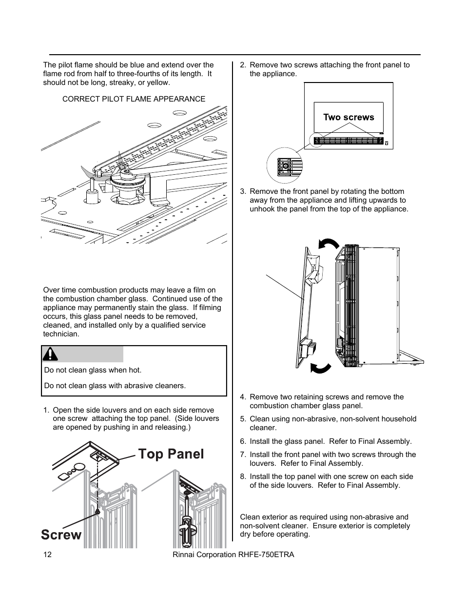 Warning | Rinnai DIRECT VENT FIREPLACE RHFE-750ETRA User Manual | Page 12 / 40