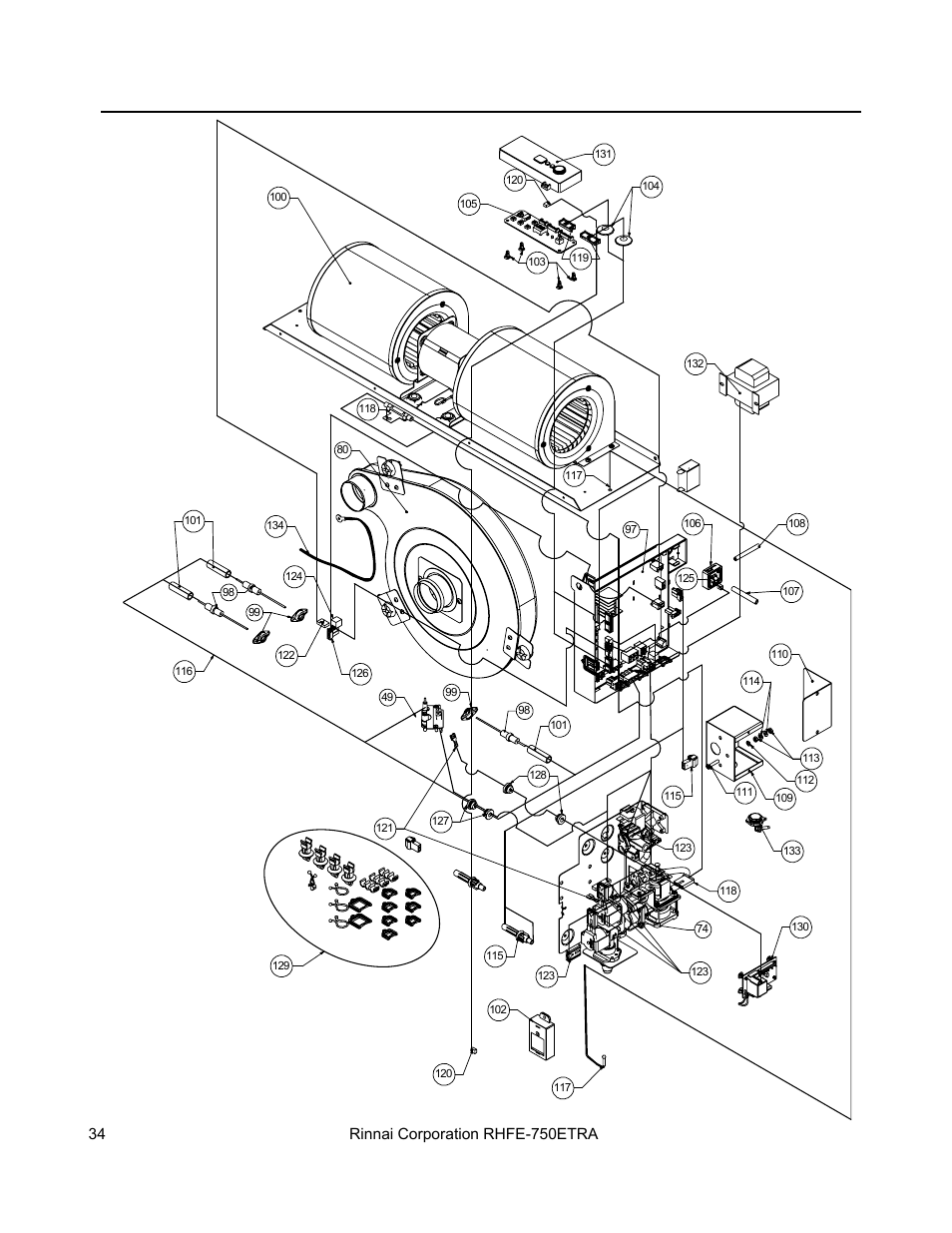 Parts list | Rinnai DIRECT VENT FIREPLACE RHFE-750ETRA User Manual | Page 34 / 40