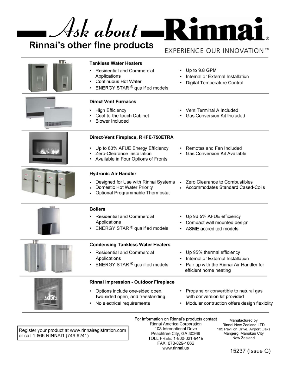 Rinnai DIRECT VENT FIREPLACE RHFE-750ETRA User Manual | Page 40 / 40