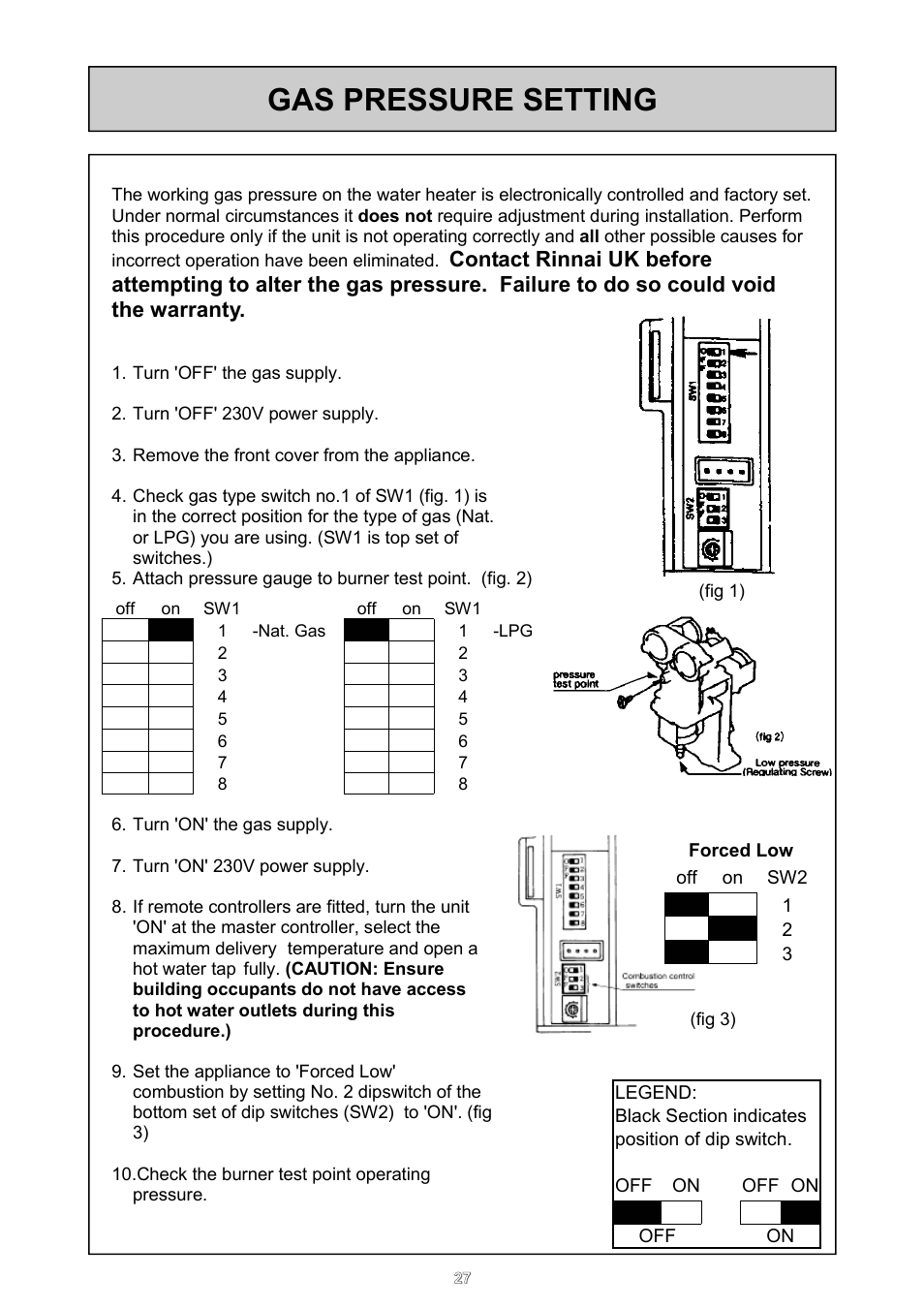 Gas pressure setting | Rinnai 24e User Manual | Page 27 / 39