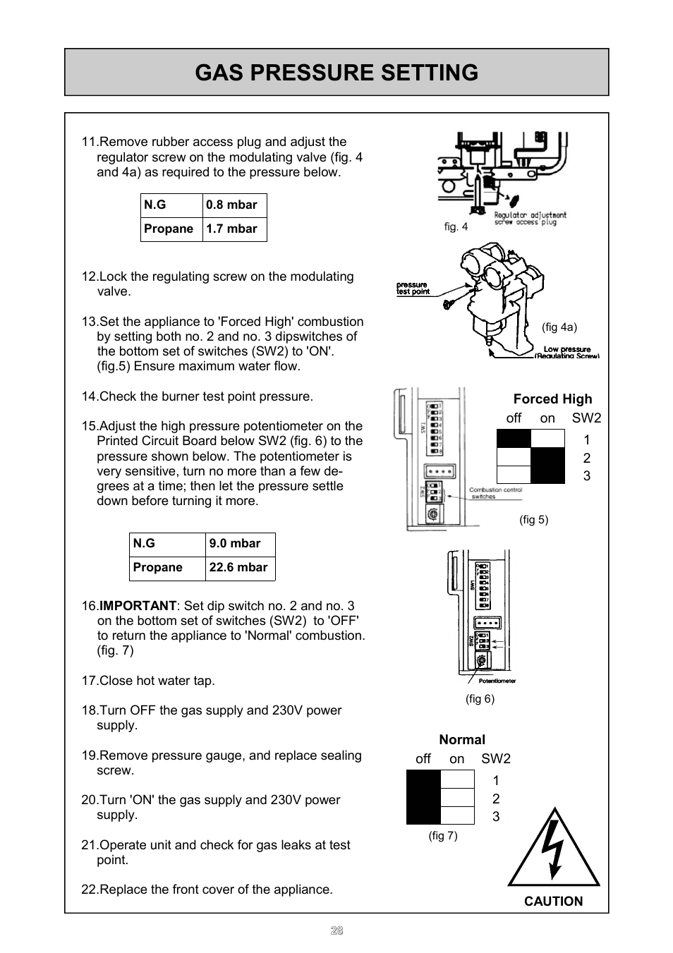 Gas pressure setting | Rinnai 24e User Manual | Page 28 / 39