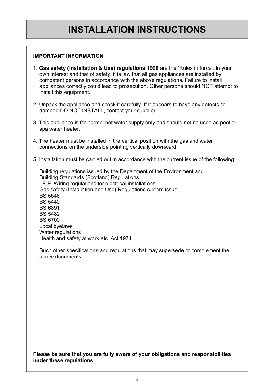 Installation instructions | Rinnai 24e User Manual | Page 5 / 39