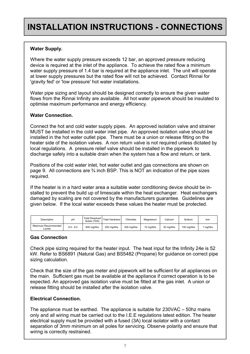 Installation instructions - connections | Rinnai 24e User Manual | Page 7 / 39