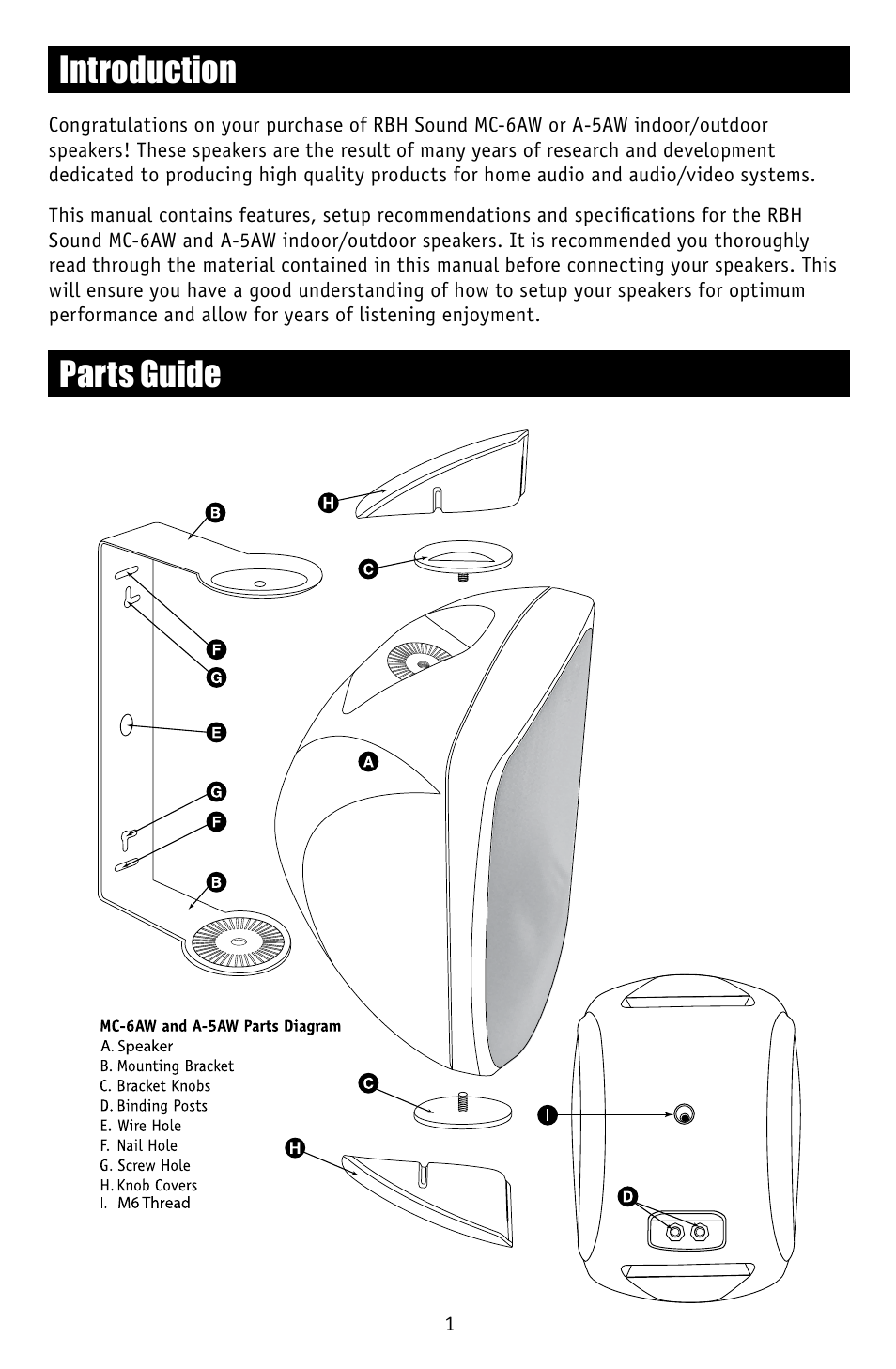 Introduction parts guide | RBH Sound TWO-WAY INDOOR/OUTDOOR A-5AW User Manual | Page 2 / 8