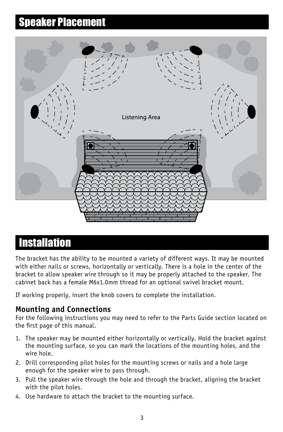 Speaker placement, Installation | RBH Sound TWO-WAY INDOOR/OUTDOOR A-5AW User Manual | Page 4 / 8