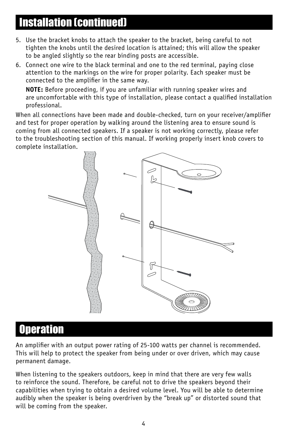 Installation (continued) operation | RBH Sound TWO-WAY INDOOR/OUTDOOR A-5AW User Manual | Page 5 / 8