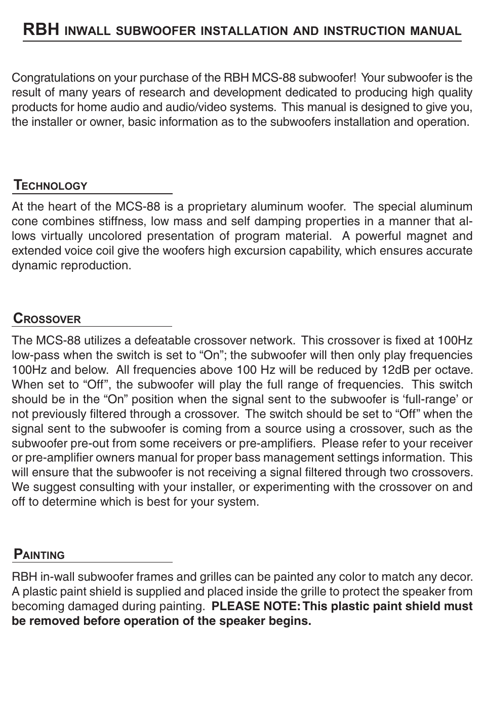 RBH Sound MCS-88 User Manual | 4 pages